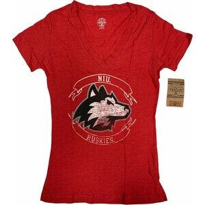 Northern Illinois Huskies Women’s V-Neck T-Shirt Small 4/6 Red